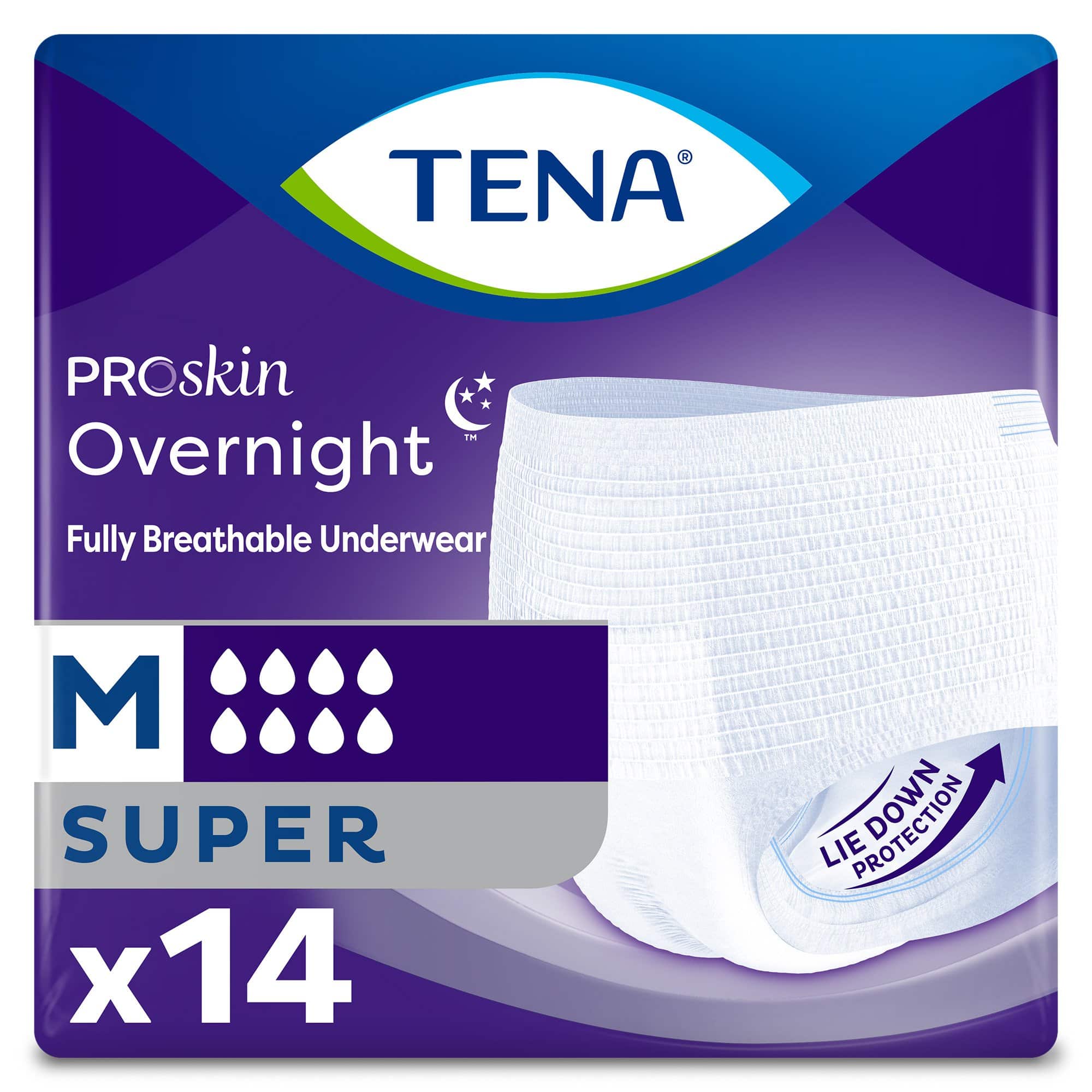 Unisex Adult Absorbent Underwear TENA ProSkin Overnight™ Super Pull On with Tear Away Seams Medium Disposable Heavy Absorbency