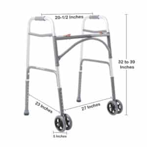 Bariatric Dual Release Folding Walker with Wheels Adjustable Height McKesson Steel Frame 500 lbs. Weight Capacity 32 to 39 Inch Height