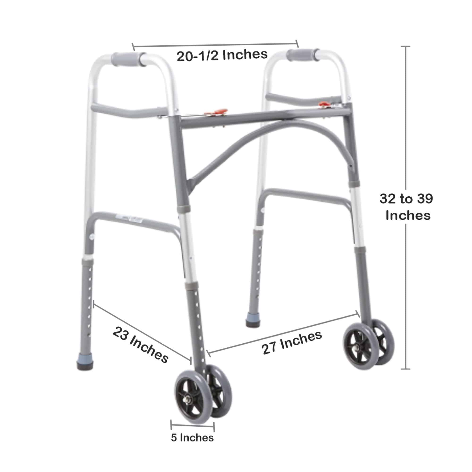 Bariatric Dual Release Folding Walker with Wheels Adjustable Height McKesson Steel Frame 500 lbs. Weight Capacity 32 to 39 Inch Height