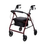 4 Wheel Rollator McKesson Red Adjustable Height / Folding Aluminum Frame