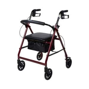 4 Wheel Rollator McKesson Red Adjustable Height / Folding Aluminum Frame