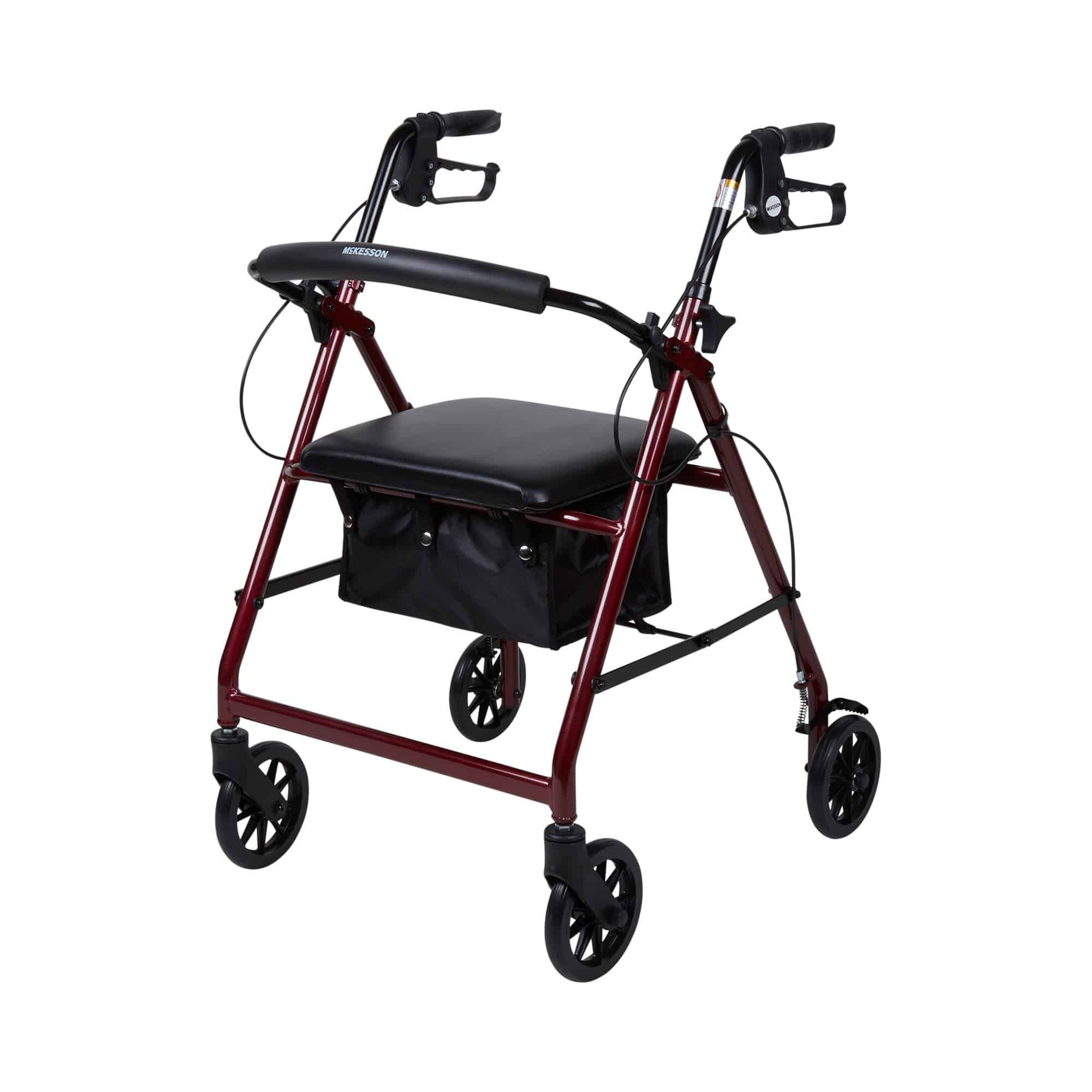 4 Wheel Rollator McKesson Red Adjustable Height / Folding Aluminum Frame