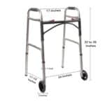 Dual Release Folding Walker with Wheels Adjustable Height McKesson Aluminum Frame 350 lbs. Weight Capacity 32 to 39 Inch Height