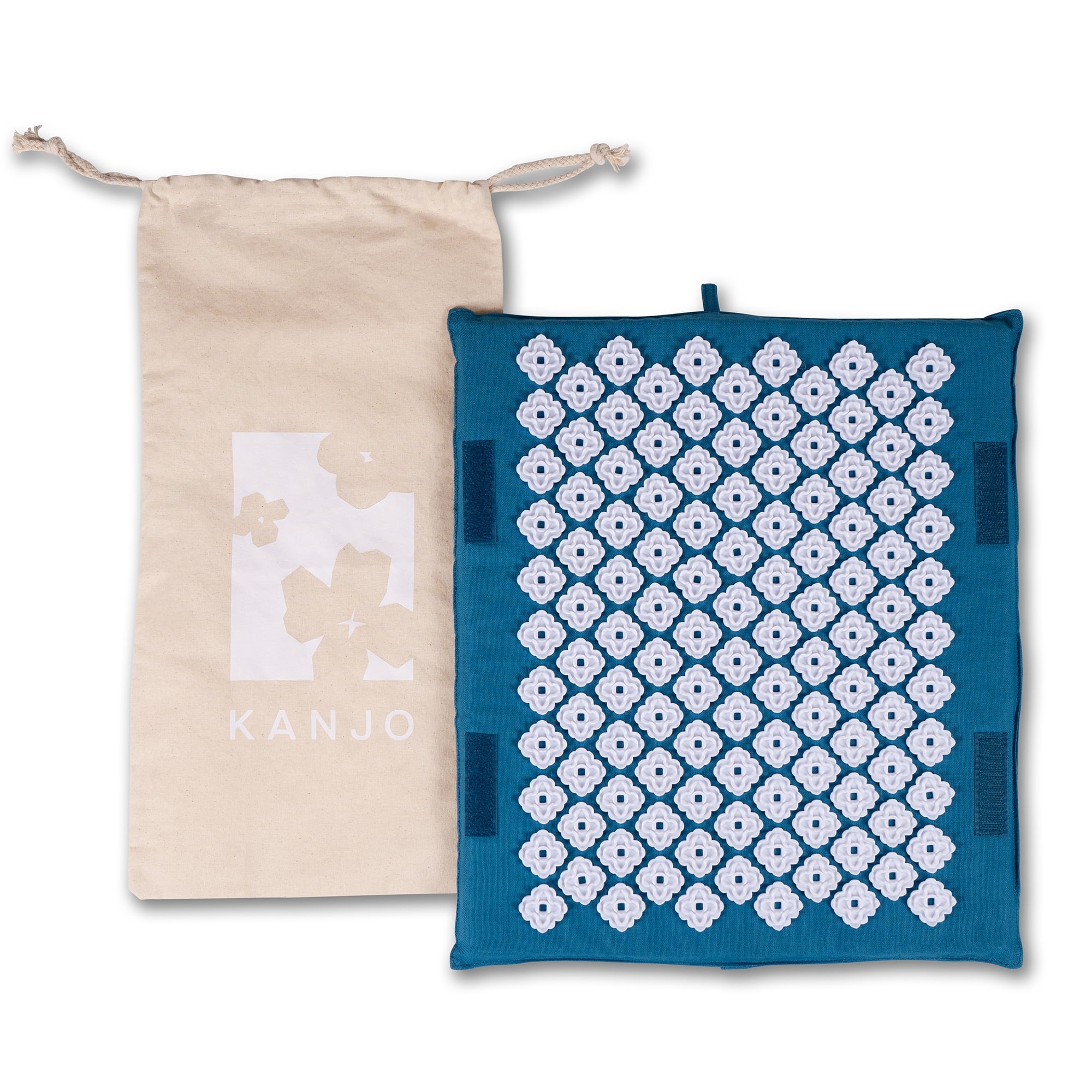 Kanjo Acupressure Foot Mat Sapphire / White Cotton-Linen Fabric / Memory Foam / Plastic 14 X 16 Inch