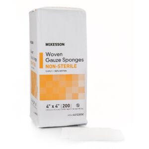 Gauze Sponge McKesson 4 X 4 Inch 12-Ply NonSterile 200 per Pack