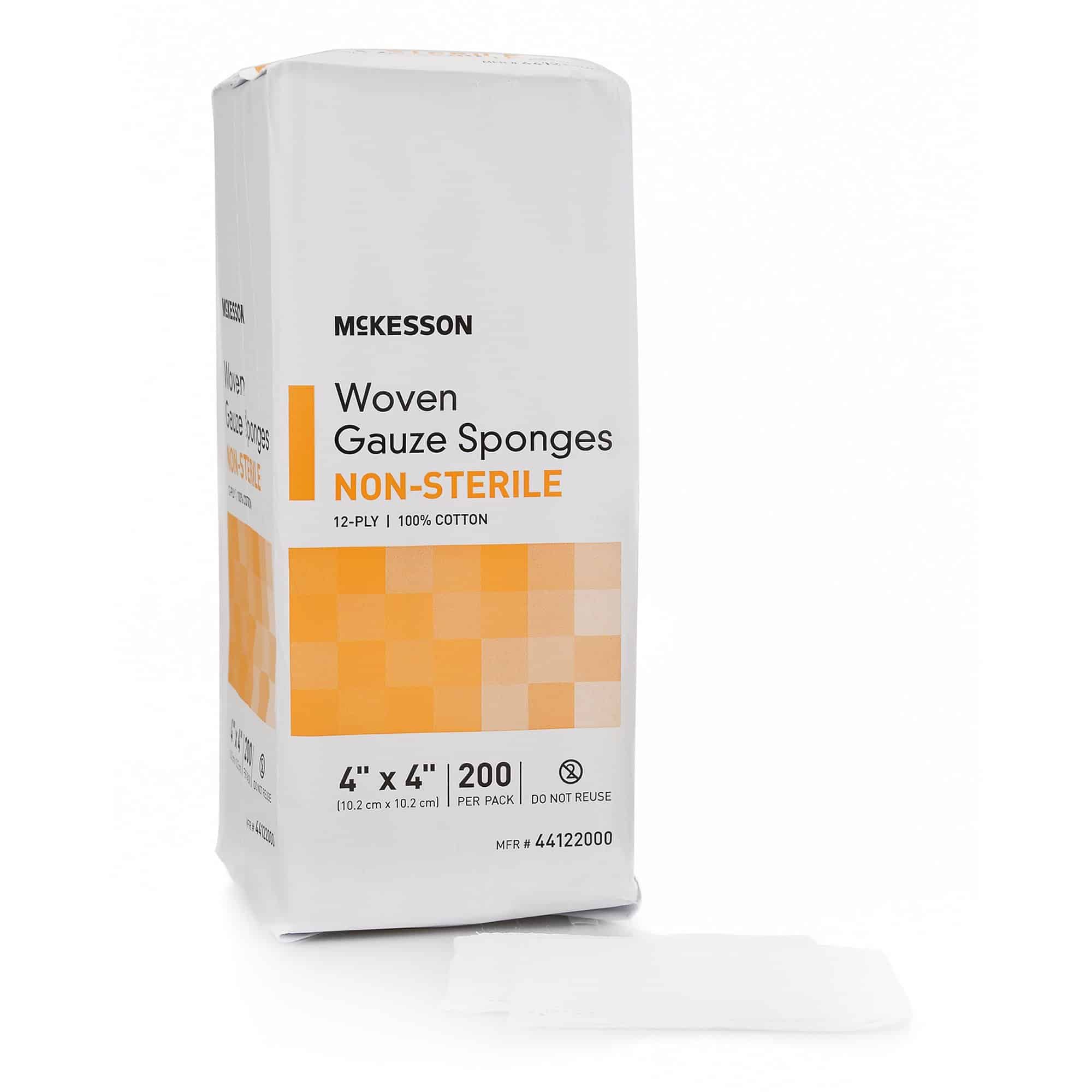 Gauze Sponge McKesson 4 X 4 Inch 12-Ply NonSterile 200 per Pack