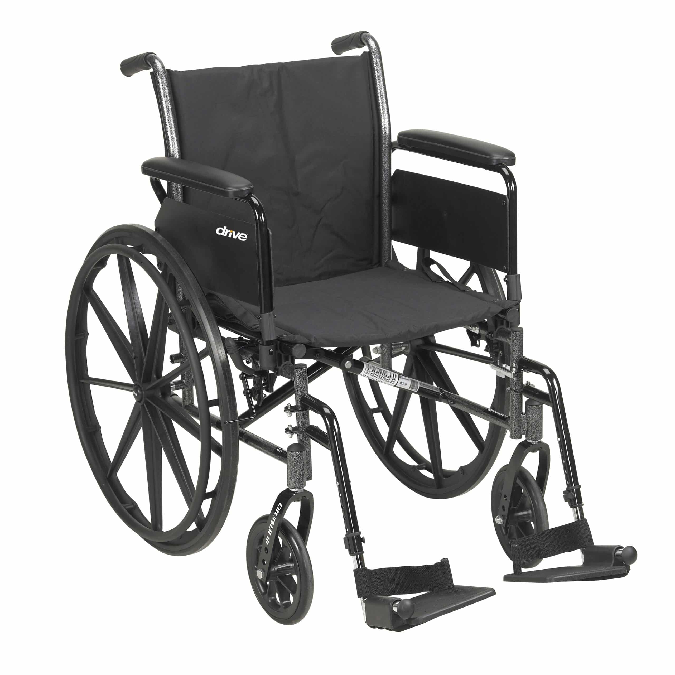 Lightweight Wheelchair drive™ Cruiser III Dual Axle Full Length Arm Elevating Legrest Black Upholstery 20 Inch Seat Width Adult 350 lbs. Weight Capacity