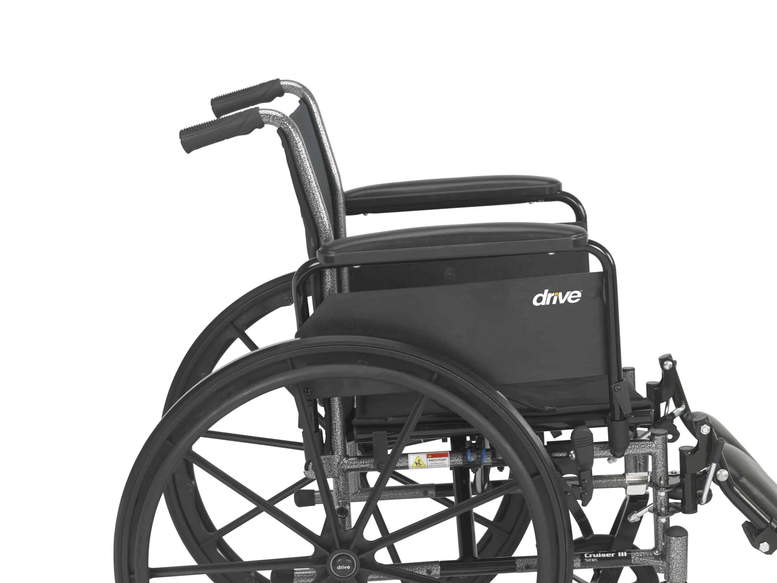 Lightweight Wheelchair drive™ Cruiser III Dual Axle Full Length Arm Elevating Legrest Black Upholstery 20 Inch Seat Width Adult 350 lbs. Weight Capacity