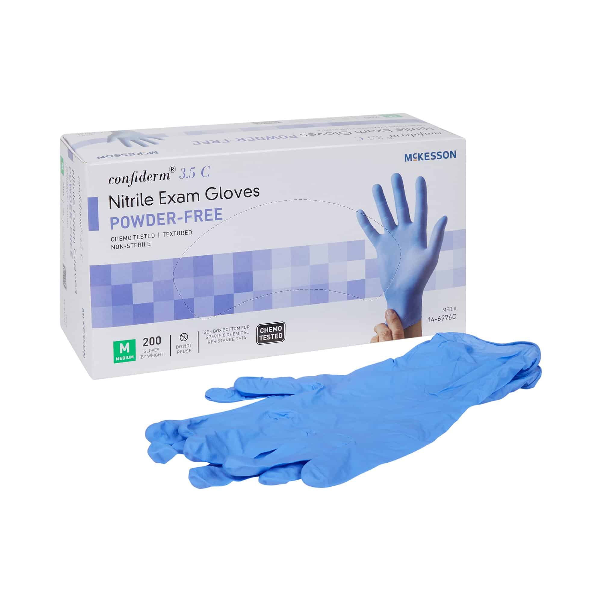 Exam Glove McKesson Confiderm® 3.5C NonSterile Nitrile Standard Cuff Length Textured Fingertips Blue Chemo Tested