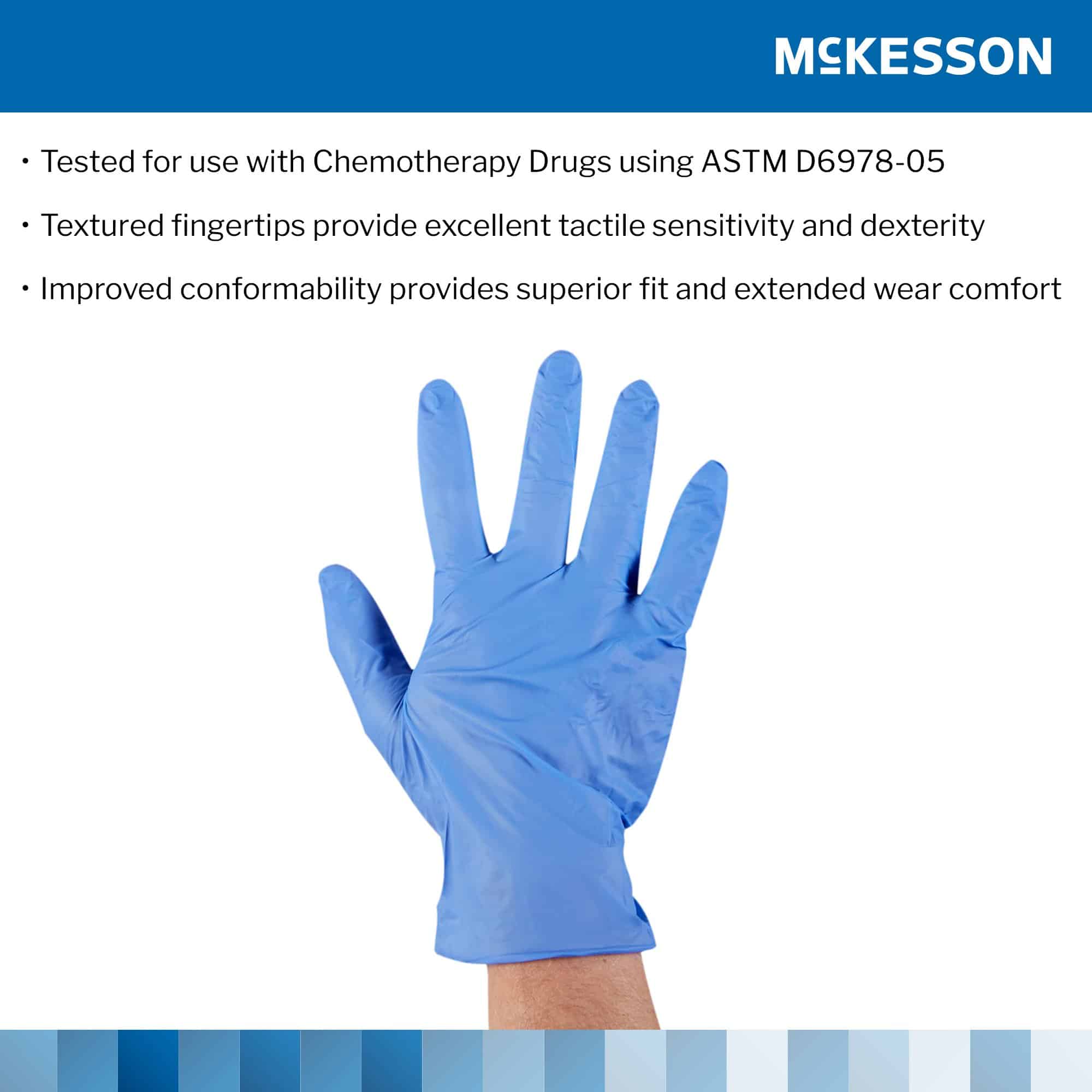 Exam Glove McKesson Confiderm® 3.5C NonSterile Nitrile Standard Cuff Length Textured Fingertips Blue Chemo Tested
