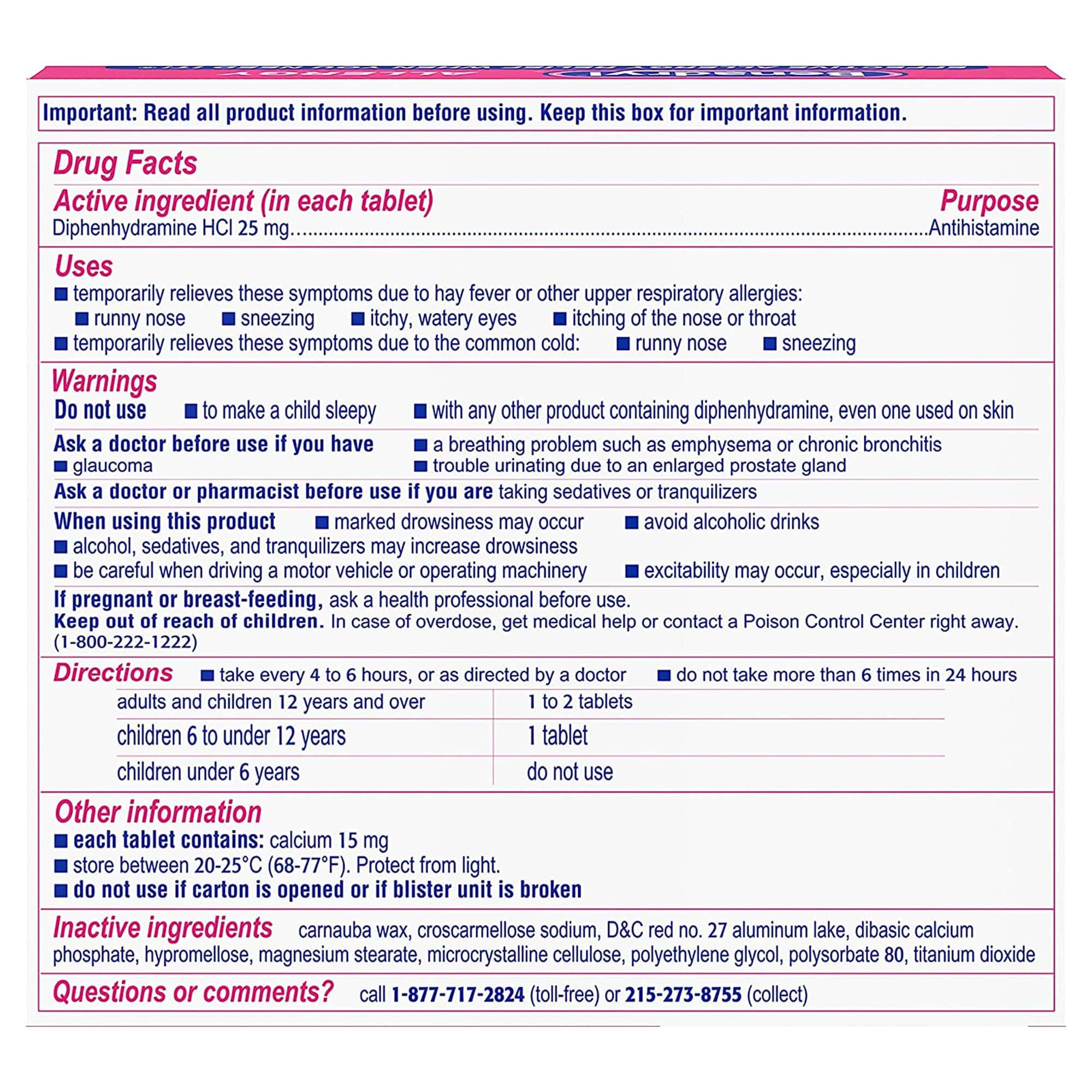 Allergy Relief Benadryl® 25 mg Strength Tablet 24 per Box