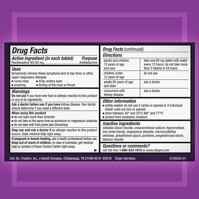 Allegra®12 hour Allergy Relief 60 mg Tablet 12 per Box