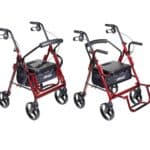 4 Wheel Rollator / Transport Chair drive™ Duet Burgundy Adjustable Height / Transport / Folding Aluminum Frame