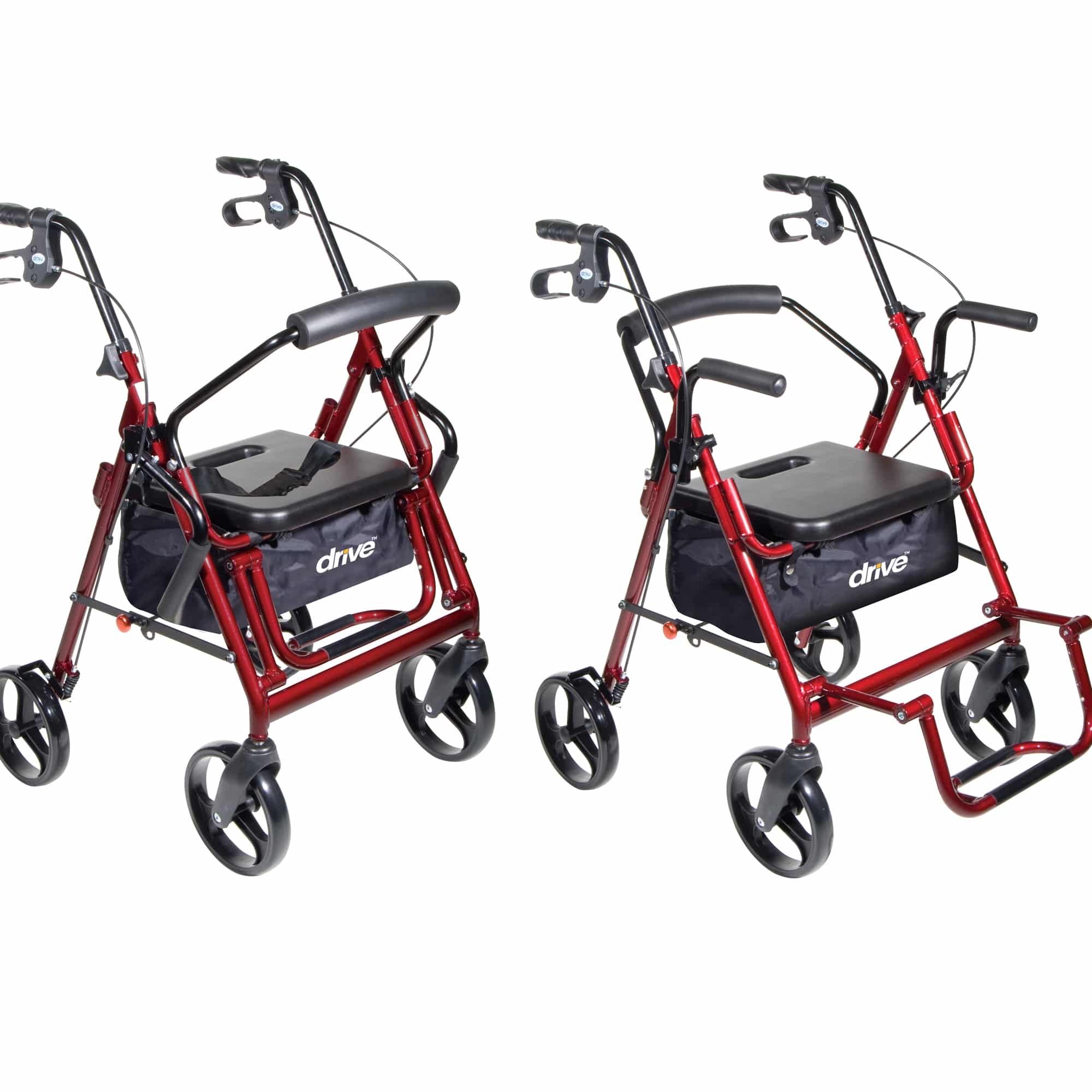 4 Wheel Rollator / Transport Chair drive™ Duet Burgundy Adjustable Height / Transport / Folding Aluminum Frame