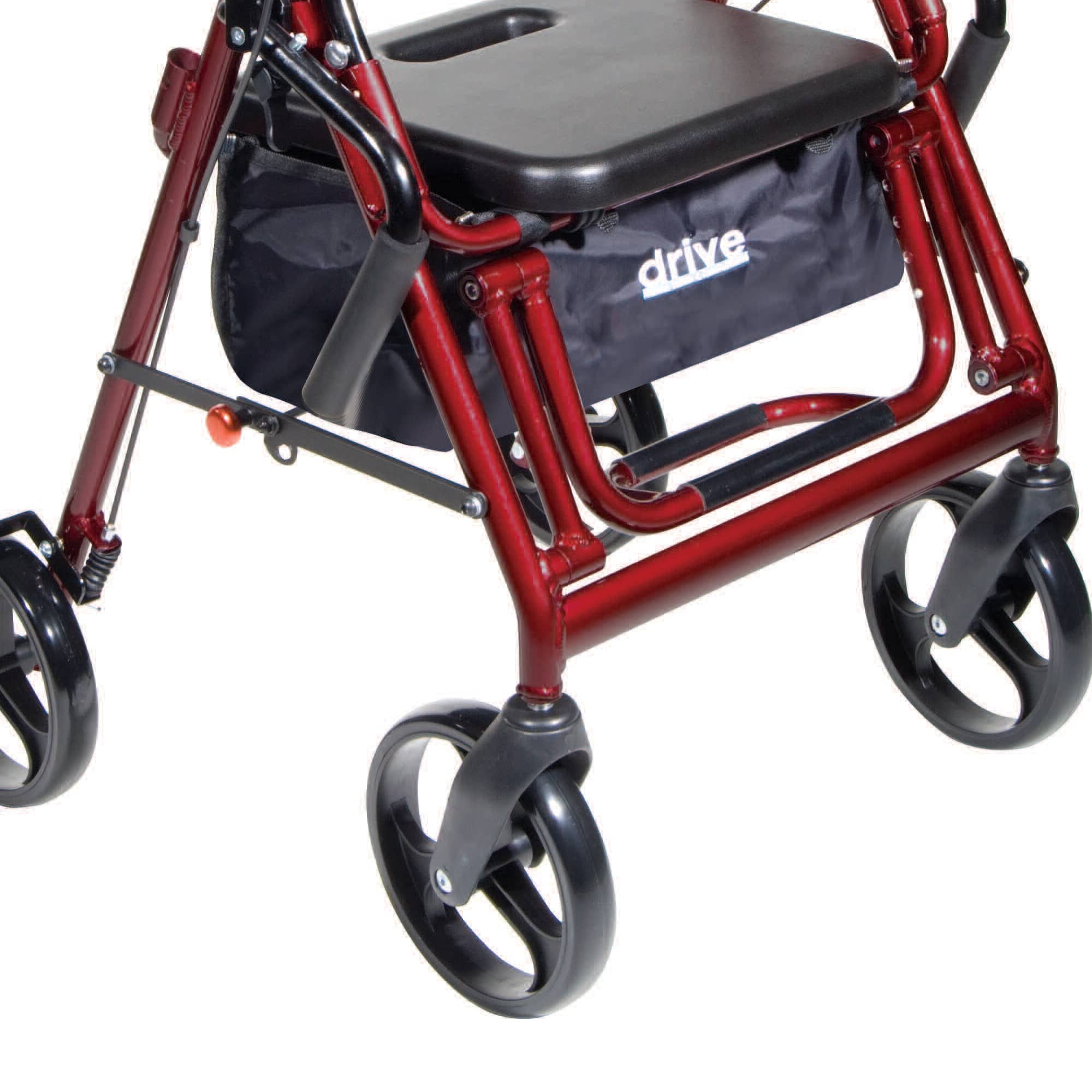 4 Wheel Rollator / Transport Chair drive™ Duet Burgundy Adjustable Height / Transport / Folding Aluminum Frame