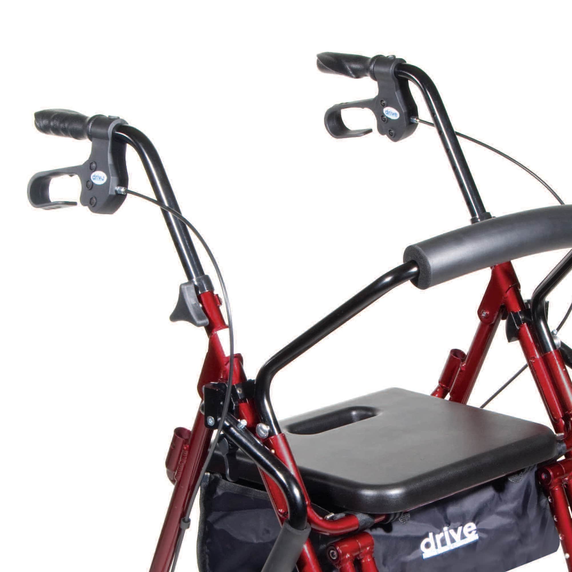4 Wheel Rollator / Transport Chair drive™ Duet Burgundy Adjustable Height / Transport / Folding Aluminum Frame