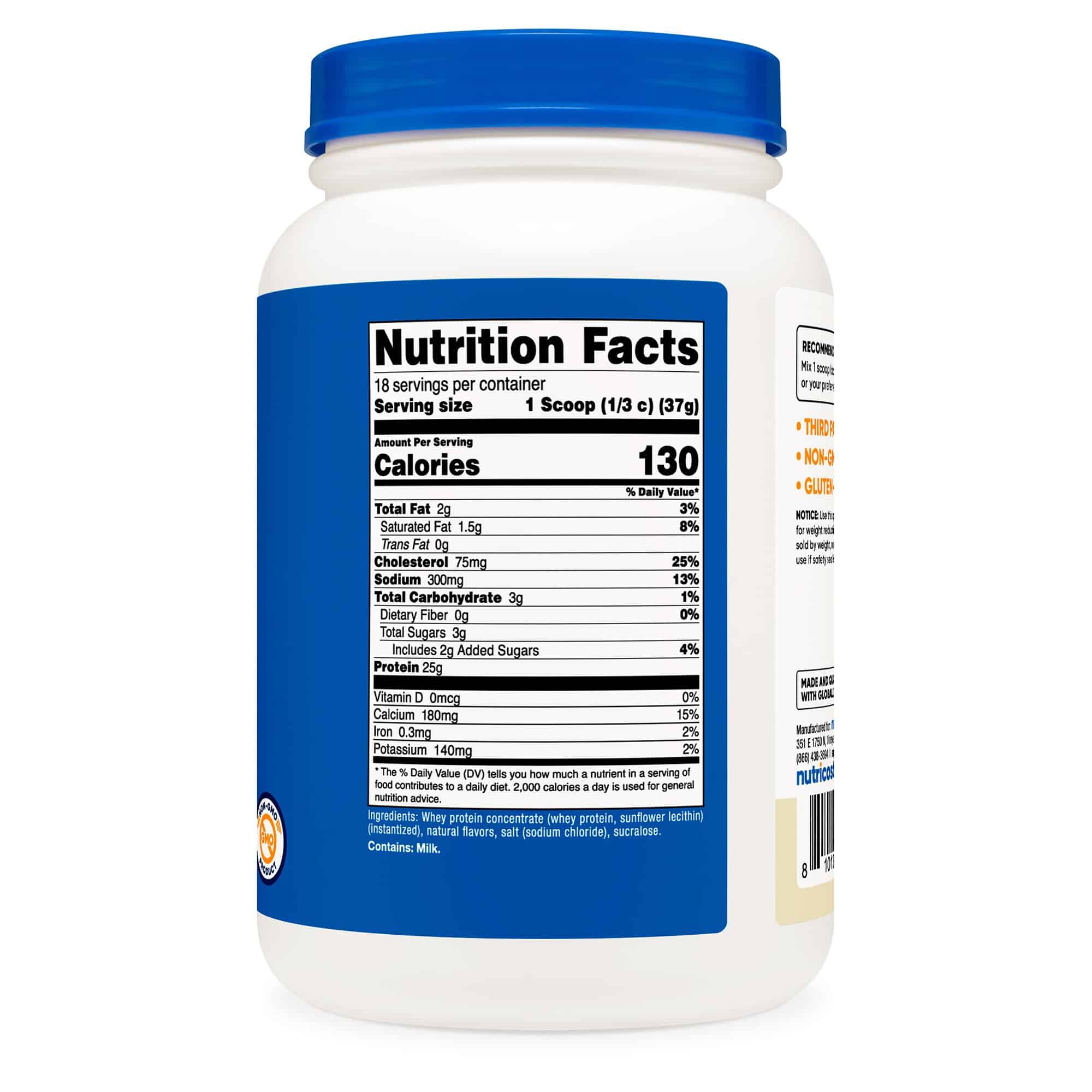 Oral Supplement Nutricost Whey Protein Concentrate Vanilla Flavor Powder 1.5 lb. Canister