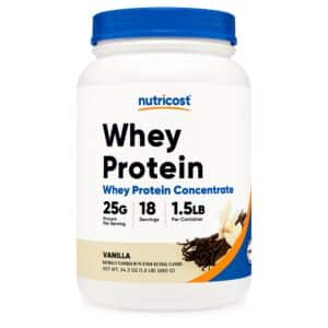 Oral Supplement Nutricost Whey Protein Concentrate Vanilla Flavor Powder 1.5 lb. Canister