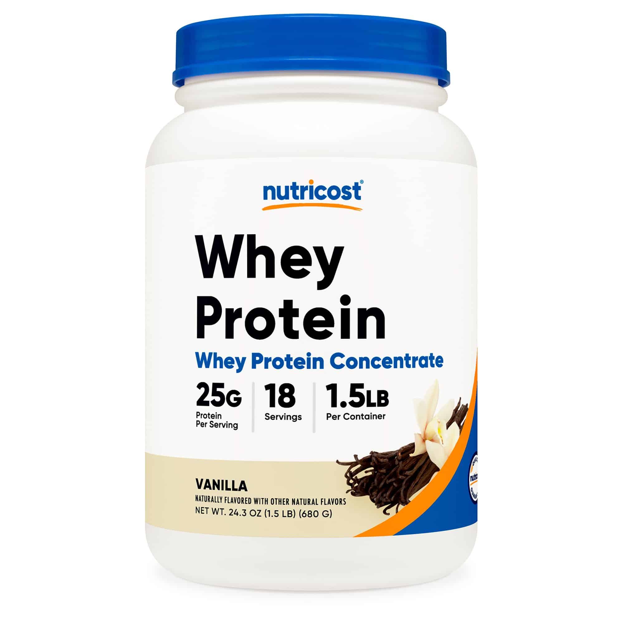 Oral Supplement Nutricost Whey Protein Concentrate Vanilla Flavor Powder 1.5 lb. Canister