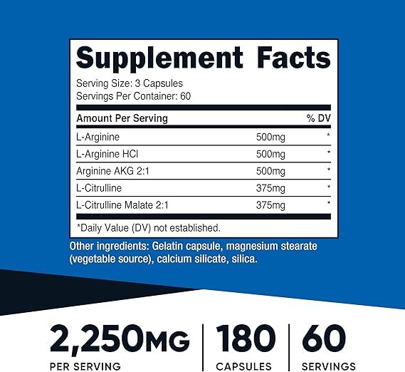 Dietary Supplement nutricost® Nitric Oxide 750 mg Strength Capsule 180 Per Bottle
