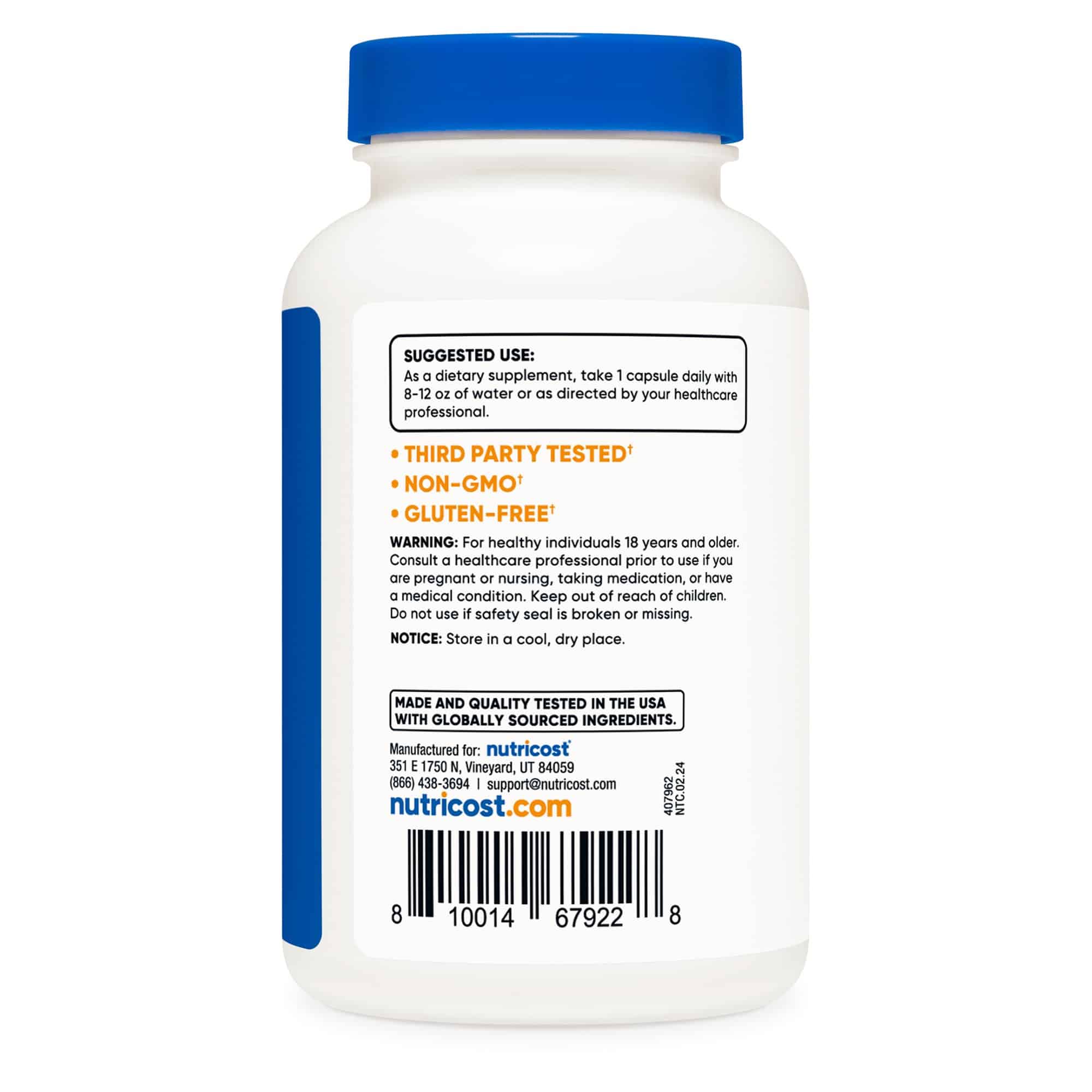Dietary Supplement nutricost® Folic Acid (Vitamin B9) Folate 1,000 mcg Strength Capsule 240 Per Bottle