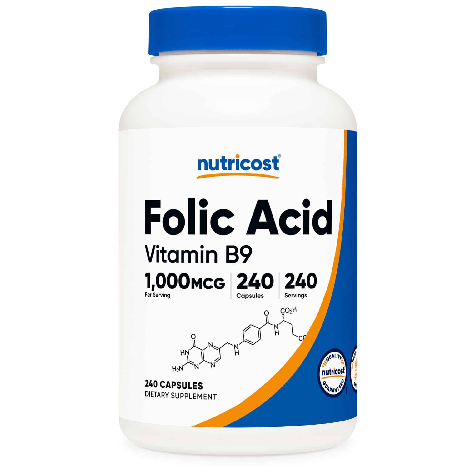 Dietary Supplement nutricost® Folic Acid (Vitamin B9) Folate 1,000 mcg Strength Capsule 240 Per Bottle